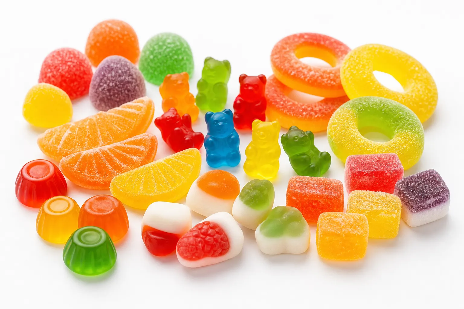 Assorted QQ gummy candies and fruit jelly sweets